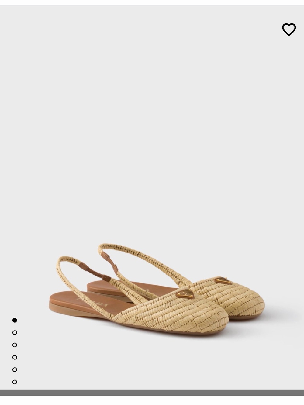Prada Natural Raffia Slingback Flats with Gold Heart